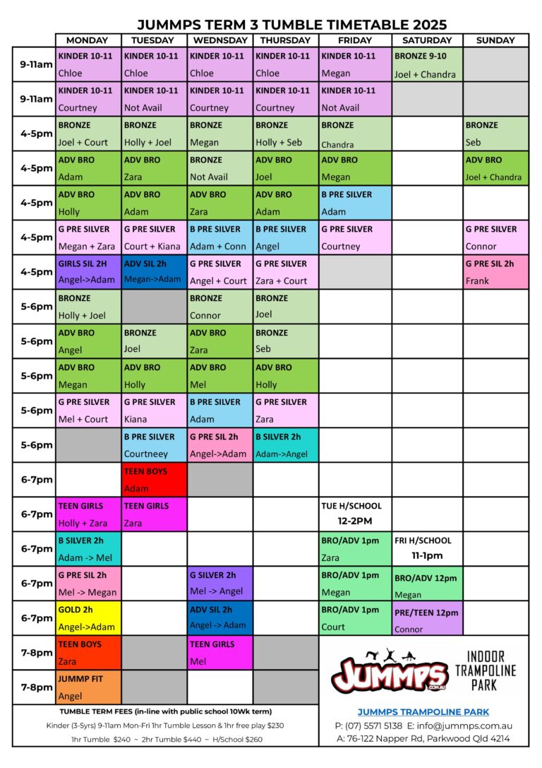 Term 3 2025 Tumble Timetable